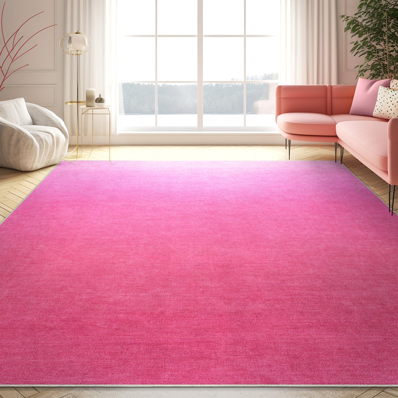 Shanea Ombre Pink Modern Geometric Flat-Weave Rug, Rectangle 7'7" x 9'10"
