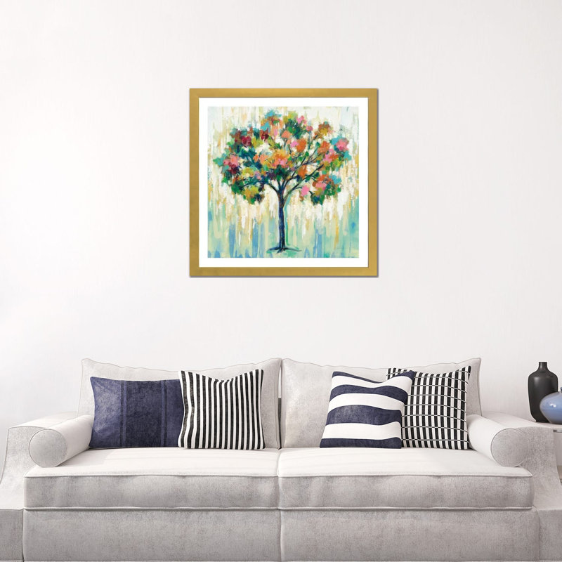 «Blooming Tree» par Silvia Vassileva - impression, H 24 po x l 24 po x P 1 po, Blanc, Papier encadré doré