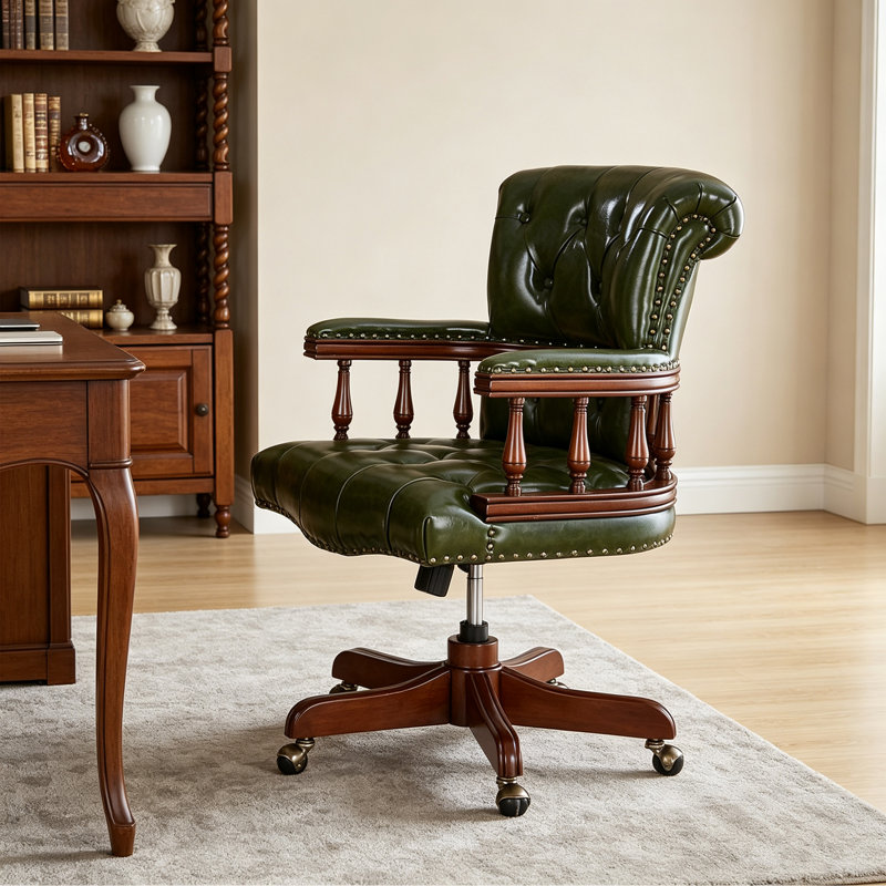Chaise de bureau ajustable rembourrée en similicuir, Vert