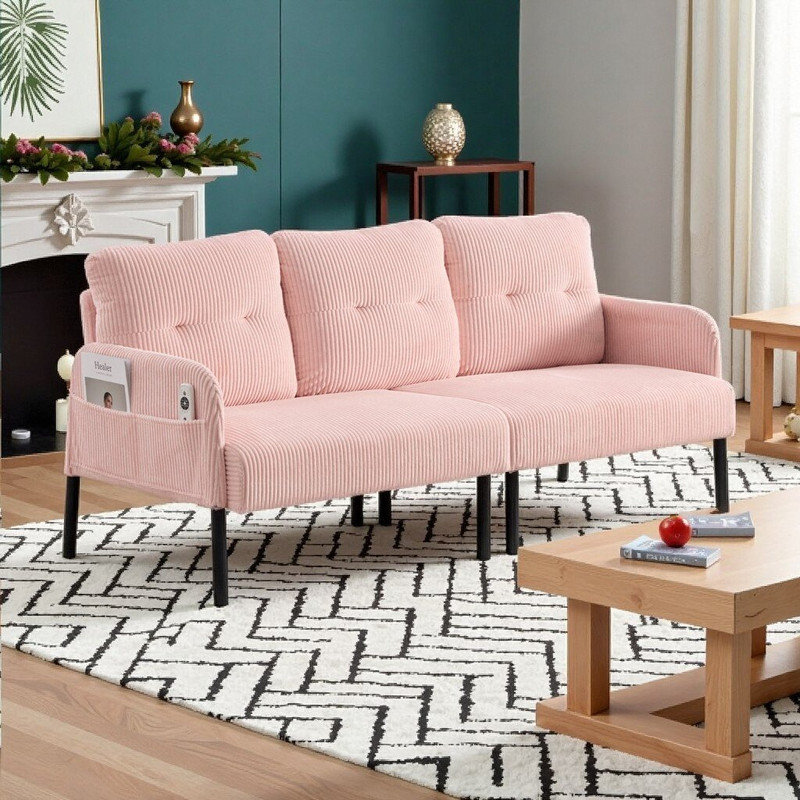 Latitude Run® 3 Seater Loveseat Sofa With Corduroy Upholstery And Side ...