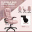 Fauteuil de bureau vibrant rose à 6 points de massage, avec dossier chauffant, dossier haut inclinable, accoudoirs rembourrés et télécommande