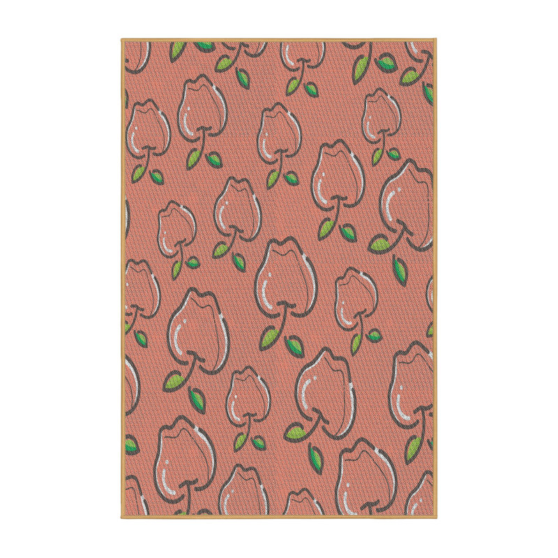 Tapis orange/vert à motifs, Rectangle 2 pi x 5 pi