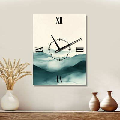 Horloge murale apaisante en bois paysage de montagne, imprimée sur métal