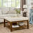 Upholstered coffee table ottoman | tufted linen | beech wood shelf & frame | large square footrest | ivory | versatile