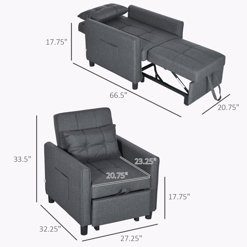 Sleeper Convertible Chair Bed with Adjustable Backrest