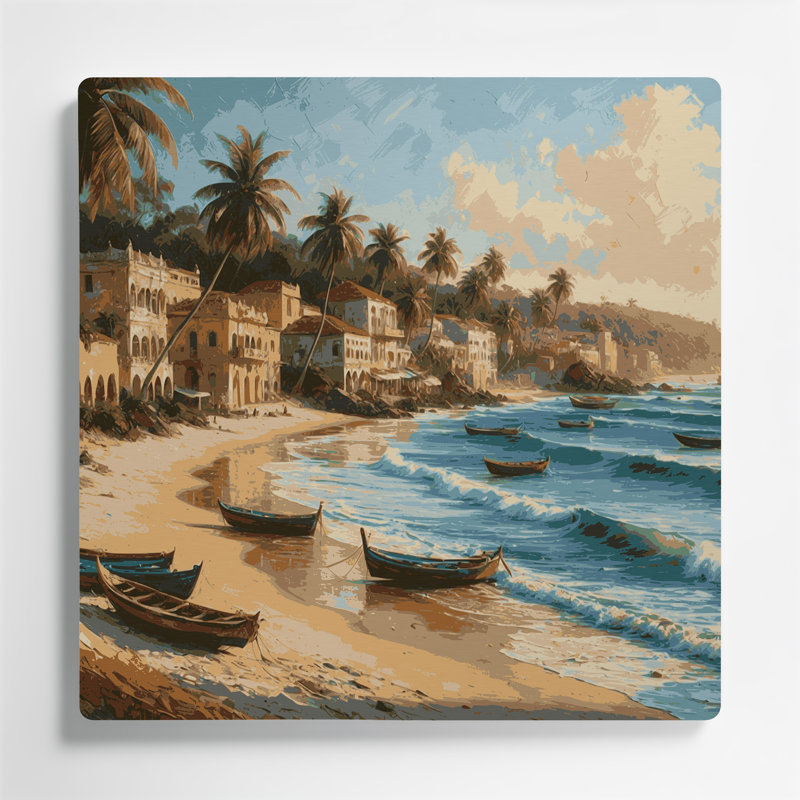 Art mural en métal avec villes indiennes, Goa, H 16 po x l 16 po