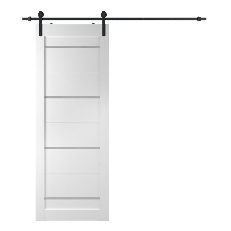 Porte de grange préfinie en bois et verre Mika avec trousse de quincaillerie d'installation, 17,75 po x 83,23 po
