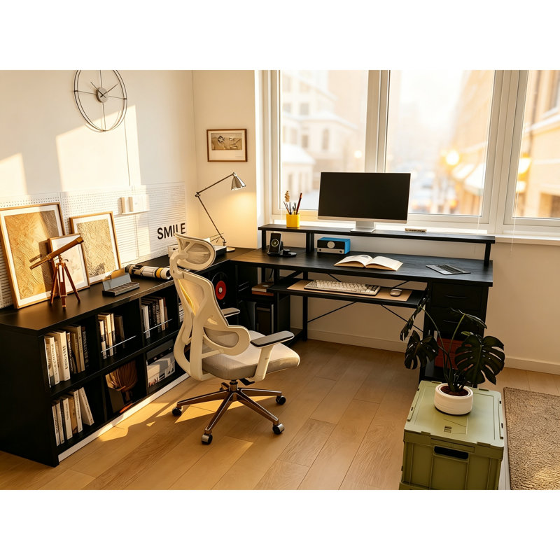 50cm Computer Desk with Drawers, Keyboard Tray, Built-in Power Outlet & Ergonomic Monitor Stand, Large Storage Shelf Home Office Workstation for Study & Working