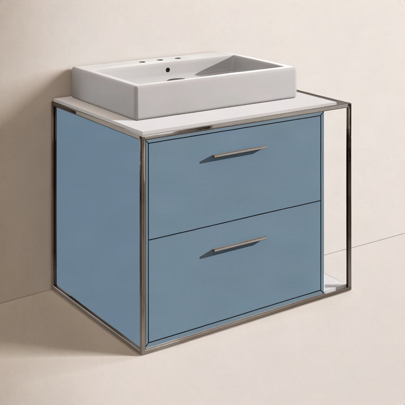Linea 24 in. Handmade Single Vanity, Azure, Polished Stainless Steel, 8" Widespread