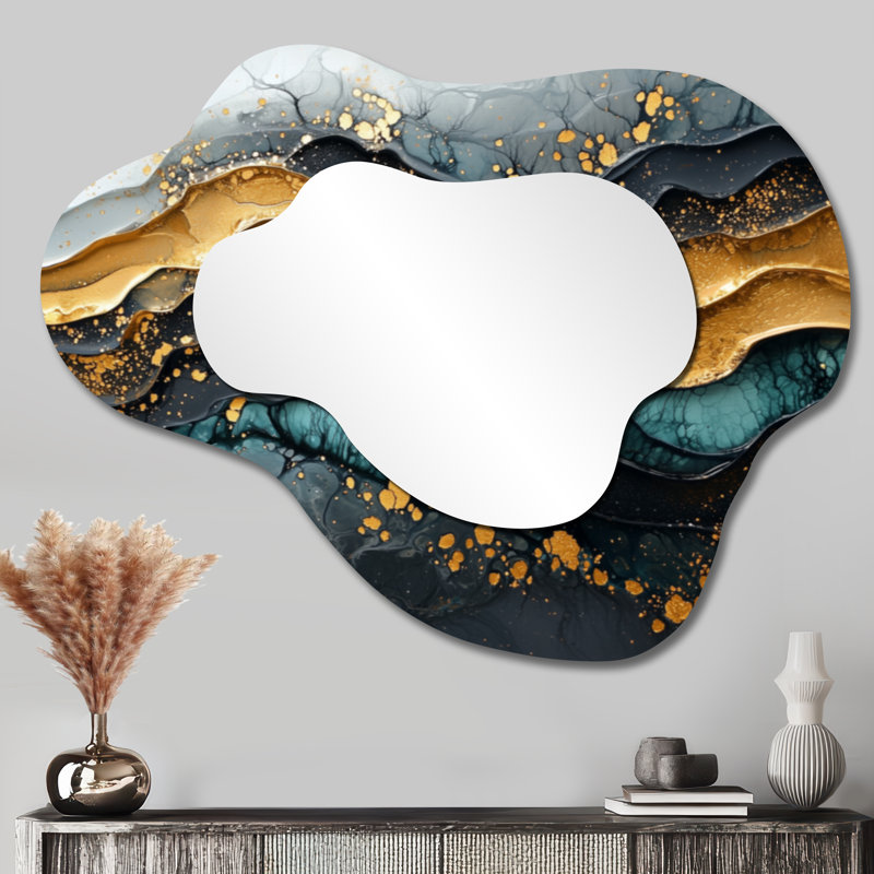 Abstract Transitional Temporal Flux I - Transitional Asymmetrical Decorative Mirror, Modern irregular Wall Mirror, Printed on Metal