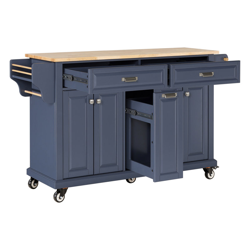 Kitchen Island With Rubber Wood Countertop, Blue