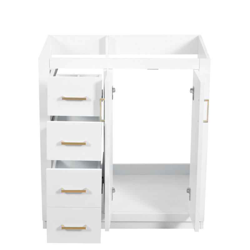 Ensemble de meuble-lavabo autoportant avec cadre en bois massif 30 po, 3 tiroirs et portes à fermeture douce, White