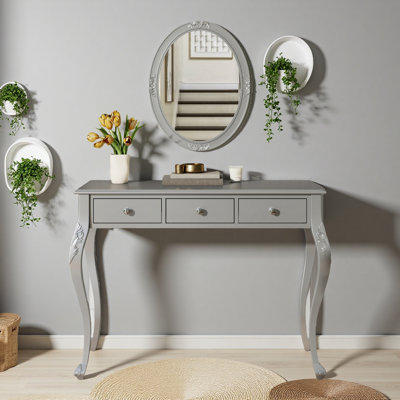 Luxury Makeup Vanity Desk With Oval Mirror, 3-Drawer Dressing Table For Jewelry Storage, Elegant Console Table For Entryway, Living Room & Bedroom, Stylish Home Decor