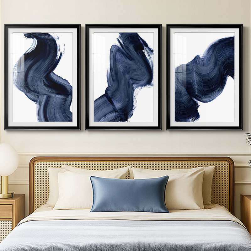 Passing Waves I  -Custom Framed  Premium Print W Matt - 3 Pieces, Black, 21" H x 30" W