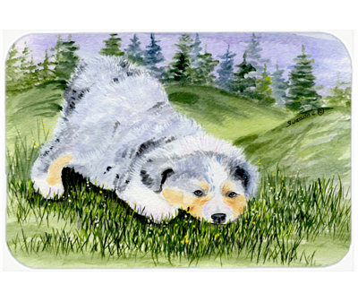 Australian Shepherd on Grass Glass Cutting Board