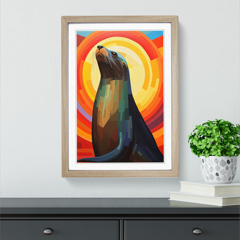 Sea Lion Constructivism No.3 1 Piece Single Picture Frame Wall Art, 64cm H x 46cm W x 2cm D, Oak