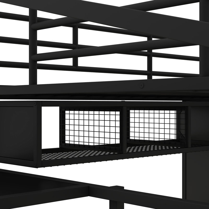 Lit mezzanine en métal avec table et garde-robe, double, style contemporain chic et noir, construction, rangement généreux, assemblage sans tracas et construction complète, espaces de rangement abondants, techniques simples