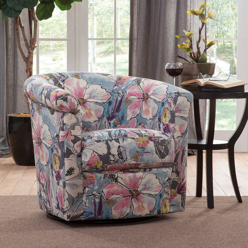 Pinehill Marvel 360 Swivel Barrel Chair, Tropical Floral Gray and Pink