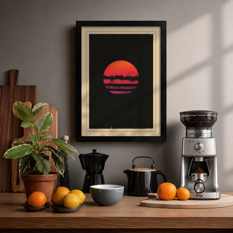 Sun in Silence Minimalist - Framed Print, A3 - 42.0 x 29.7 cm, Black