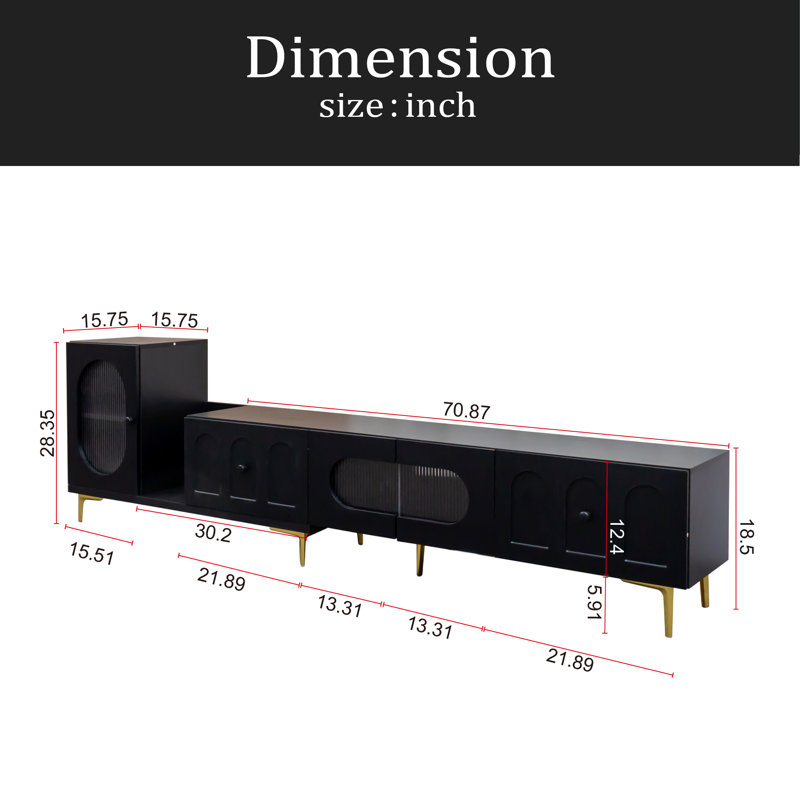 Meuble télé rectangulaire en bois avec meuble télé extensible, console télé média pour la chambre à coucher du salon, Noir
