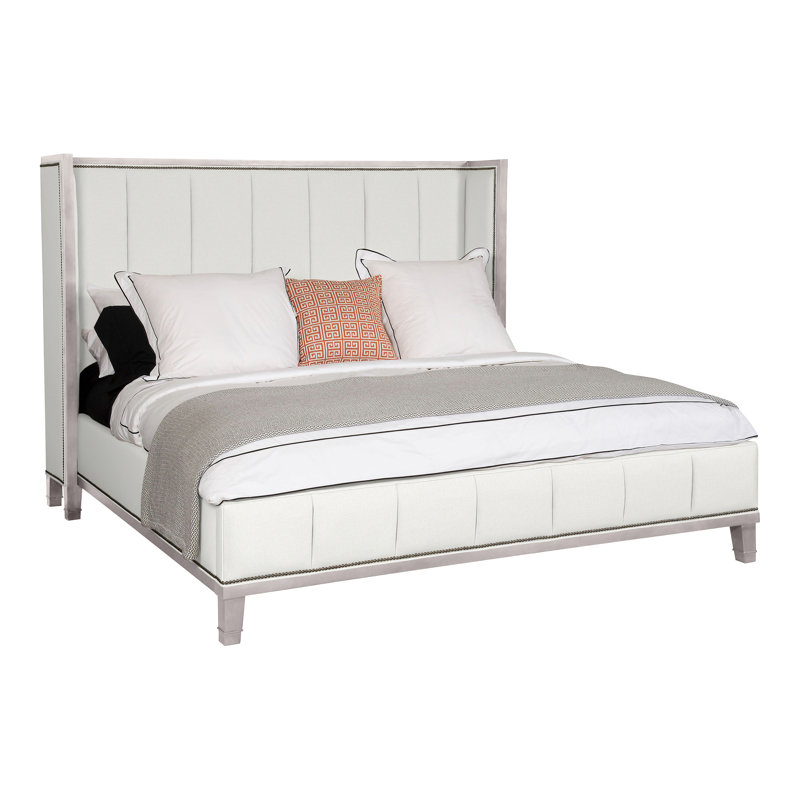 Mattingly Upholstered Wingback Bed, Dove Gray, Kempsey Sheepskin, Yes