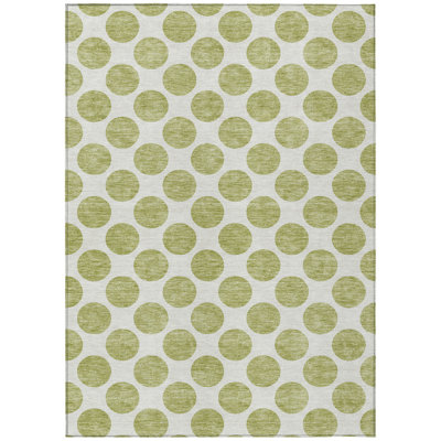 5' X 8' Sage And Ivory Polka Dot Washable Indoor Outdoor Area Rug