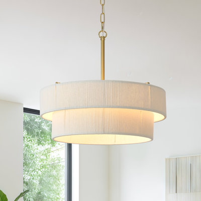 Lustre tambour en rotin tissé à la main de 20 po, luminaire suspendu 6 lumières blanc bohème, luminaire moderne bord de mer pour îlot de cuisine, salle à manger, salon, chambre à coucher, vestibule