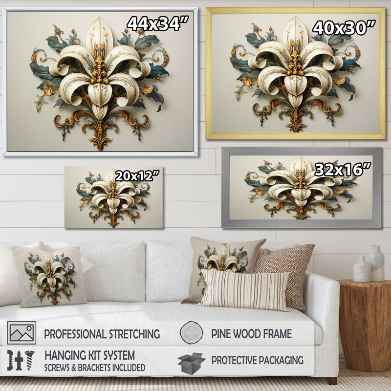 Fleur-De-Lis A Lilly Flower Ii - Symbols Wall Art, H 24 po x l 32 po x P 1 po, Cadre simple blanc