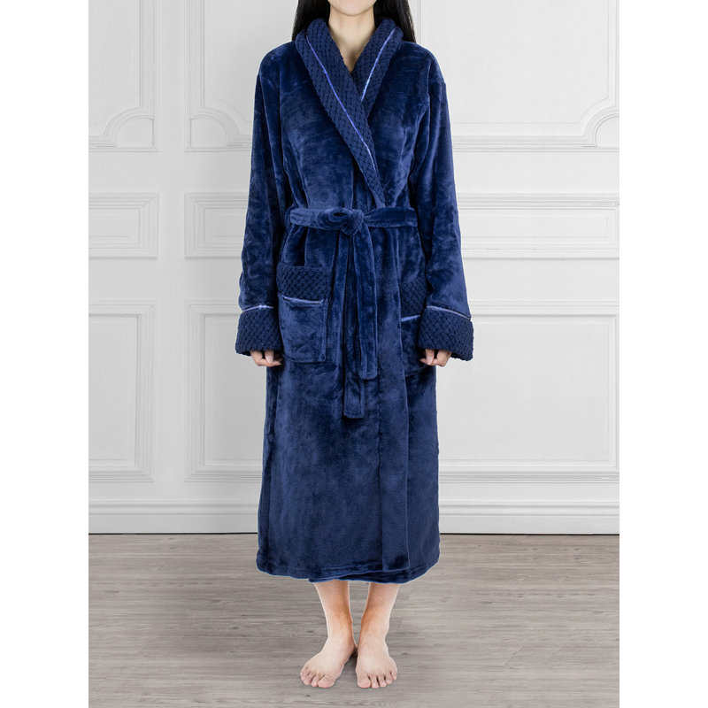 Peignoir en polaire pour femmes avec poches Lamson, P / M, Noir