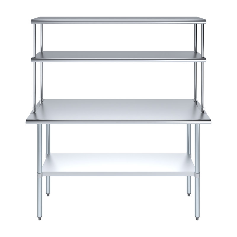 Stainless Steel Top Workbench With 2 Tier Shelf, 67" H x 60" W x 18" D