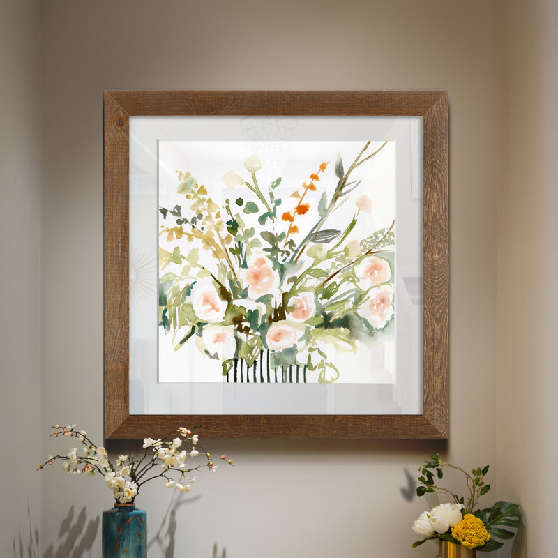 Imprimé fleurs en « I », H 27,5 po x l 27,5 po x P 1,5 po, Papier avec cadre érable