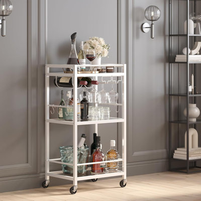 Bar Cart, Home Bar Serving Cart, Drink Cart With 3-Tier Mirrored Shelf, Mobile Kitchen Shelf With Wine Rack, Rolling Beverage Cart