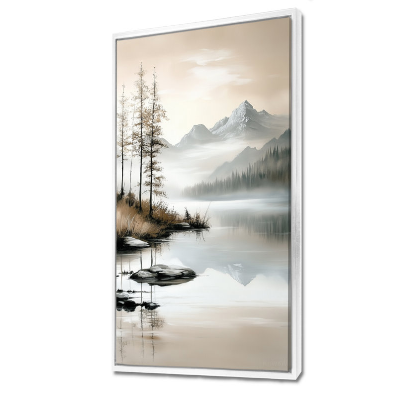 Été brun, gris, calme, montagne, montagne, reflet III - impressions encadrées tranquilles, décor mural pittoresque