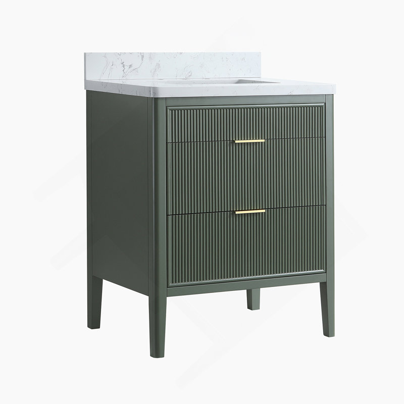 Ensemble de meuble-lavabo sur pied entièrement assemblé avec 2 ensembles de poignées et plateau en marbre d'ingénierie entièrement assemblé