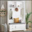 Élégant portemanteau avec portes coulissantes, portemanteau polyvalent avec 6 crochets et poignées, armoire-vestibule avec rangement pour chaussures-308695486