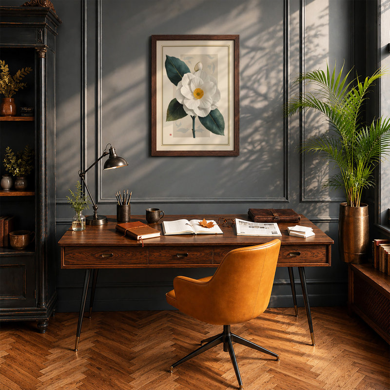 Single Stem Botanical - Framed Print, A2 - 59.4 x 42.0 cm, Walnut