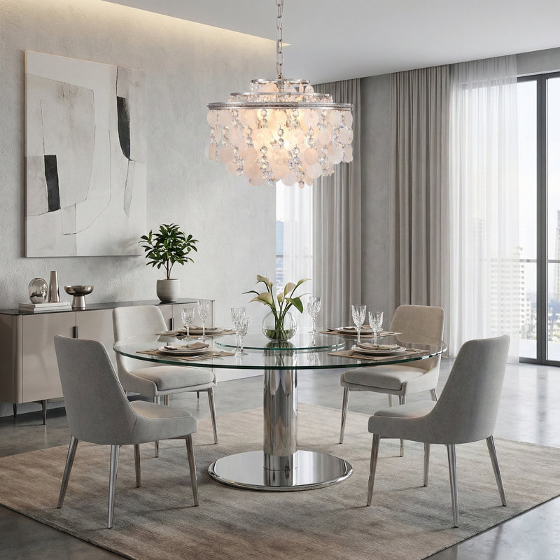 Lustre à 3 niveaux - Nickel poli, H 12,8 po x l 18 po x P 18 po, 3 niveaux