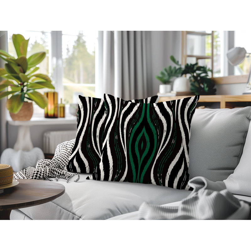 Oreiller réversible intérieur / extérieur à imprimé zébré Shira, 18x18, Green