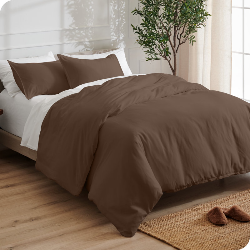 Ensemble de housse de couette en microfibre moderne et contemporain, Housse de couette très grand et 2 très grandes t, Cacao