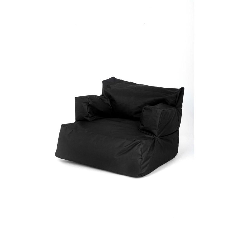 Fauteuil à billes noir de qualité supérieure, 31,5 po x 31,5 po x 11,8 po | 100% polyester avec housse zippée amovible | Imperméable, rempli de mousse de billes de styromousse recyclée | Parfait pour la détente, les jeux et les espaces de vie