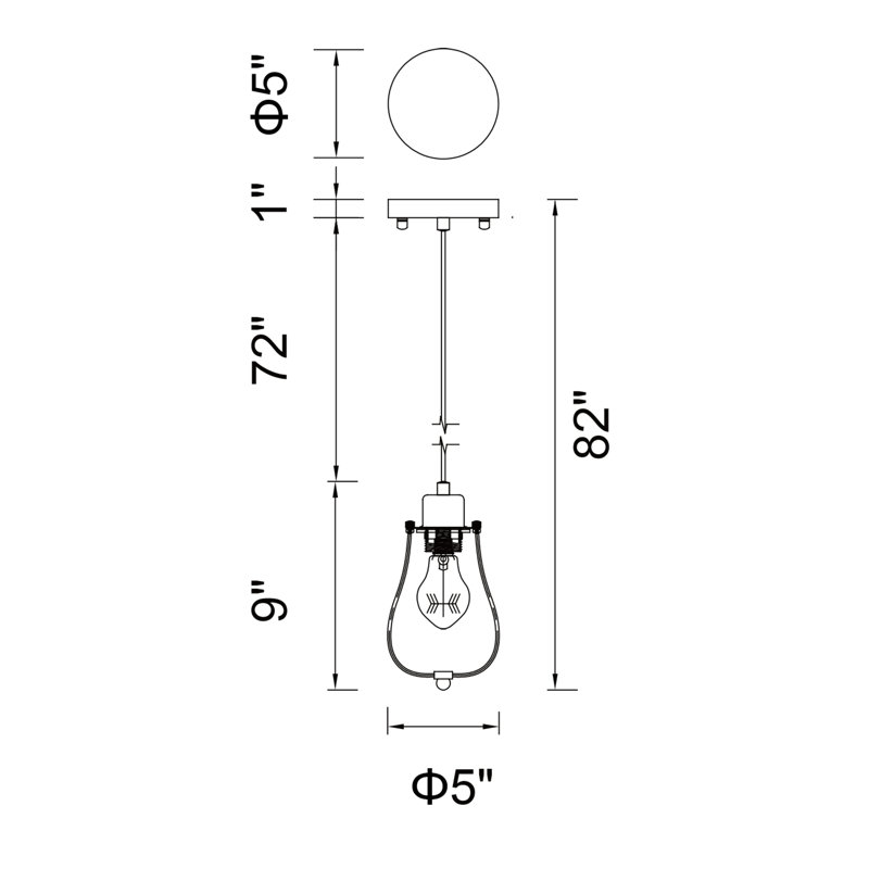 Mini-luminaire suspendu 1 lumière avec finition noire