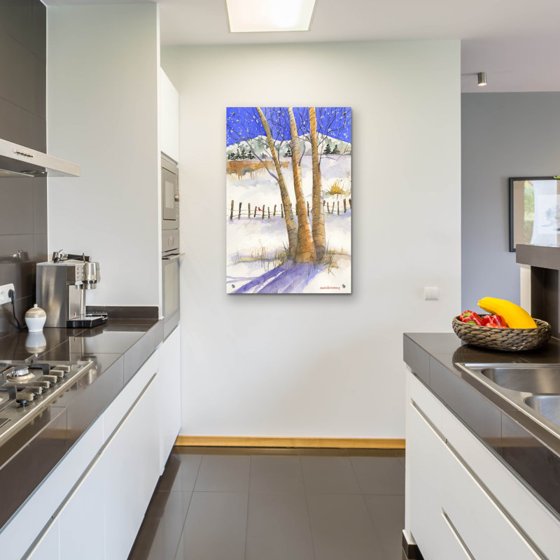 «Birch with Cardinal» par Annelein Beukenkamp, art mural en verre acrylique, H 36 po x l 24 po x P 0,2 po