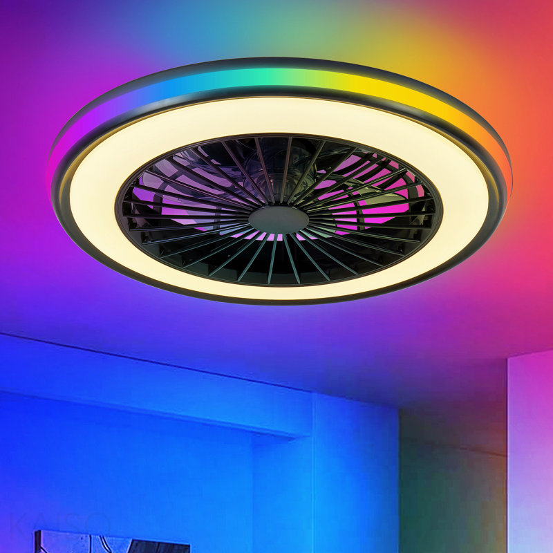 Plafonnier moderne à DEL avec ventilateur, lumières de ventilateur RVB, lumière à intensité variable pour le salon, la chambre à coucher, le bureau, 3000-4500-6000 K (noir et 20 po et RVB)