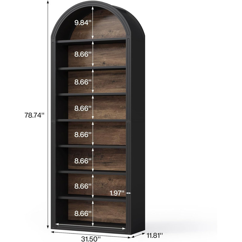 Bibliothèque à 8 couches, bibliothèque de 78,7 pouces de hauteur pour le salon, la chambre à coucher, Brun-noir