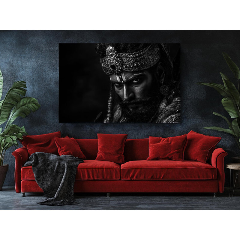 Reproduction sur toile de haute qualité en noir et blanc d'un Guerrier Rajpout - Art mural - Art - cadeau - décoration murale