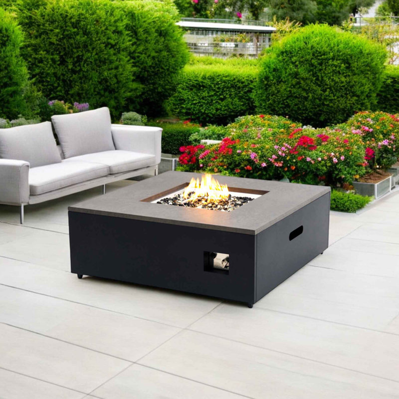 Table de foyer au propane convertible Paramount Danby, carrée, grise et noire