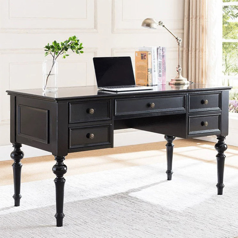Bureau de direction rectangulaire en bois massif noir avec tiroirs, 30.31"H*55.12"W*27.56"D, Noir