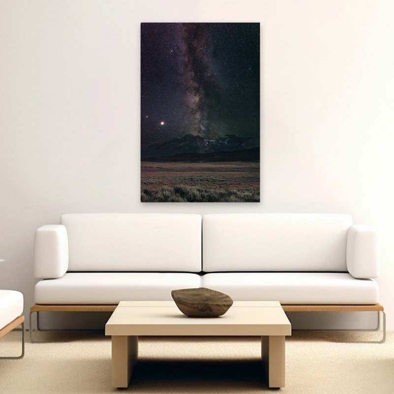 Voie lactée dans les montagnes en dents de scie - Art d'astronomie brun-noir, H 60 po x l 40 po