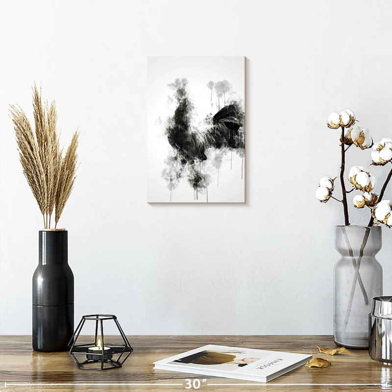 Coq Brampt noir et blanc, H 12 po x l 8 po