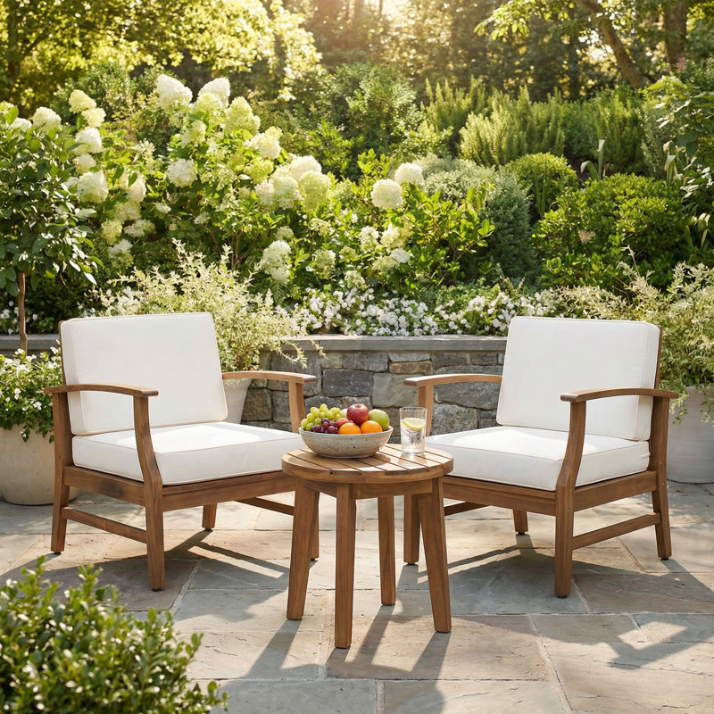 Ensemble de conversation 3 pièces Gustau, Teck, Crème, crème